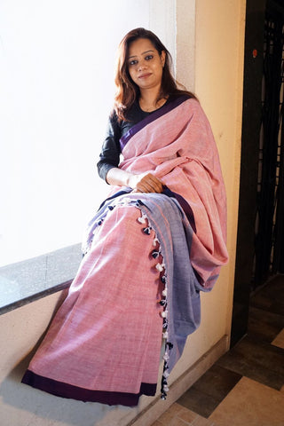 Glowing Pink Digital Printed Linen Zari Patta Saree with Flaunt Blouse Piece