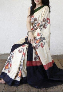 Radiant Beige Digital Printed Linen Zari Patta Saree with Demanding Blouse Piece