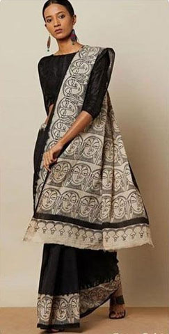 Sensational Black and White Digital Printed Linen Sarees