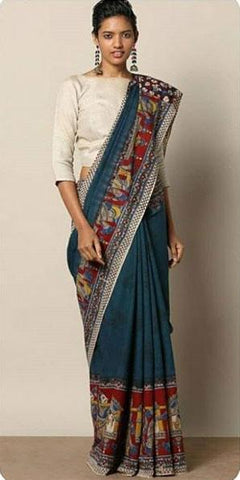 Sizzling Rama Digital Printed Linen Sarees with Heavy Printed Pallu