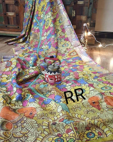 Imaginative Multi Colour Digital Printed Linen Zari Patta Saree with Blouse Piece