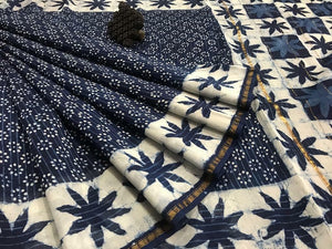 Pleasurable Navy Blue Digital Printed Linen Zari Patta Saree with Blouse Piece