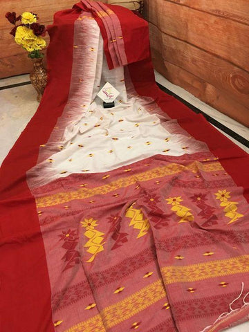 Marvellous Red Digital Printed Linen Zari Patta Saree with Effervescent Blouse Piece