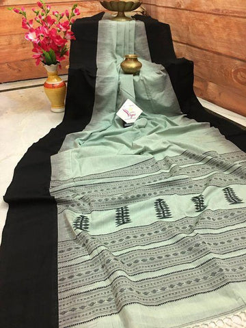 Precious Grey and Black Digital Printed Linen Zari Patta Saree with Evanescent Blouse Piece