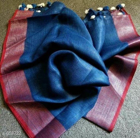 Gorgeous Navy Blue Digital Printed Linen Zari Patta Saree with Murmurous Blouse Piece