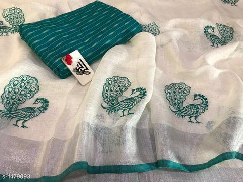 Gratifying White Digital Printed Linen Zari Patta Saree with Sempiternal Blouse Piece